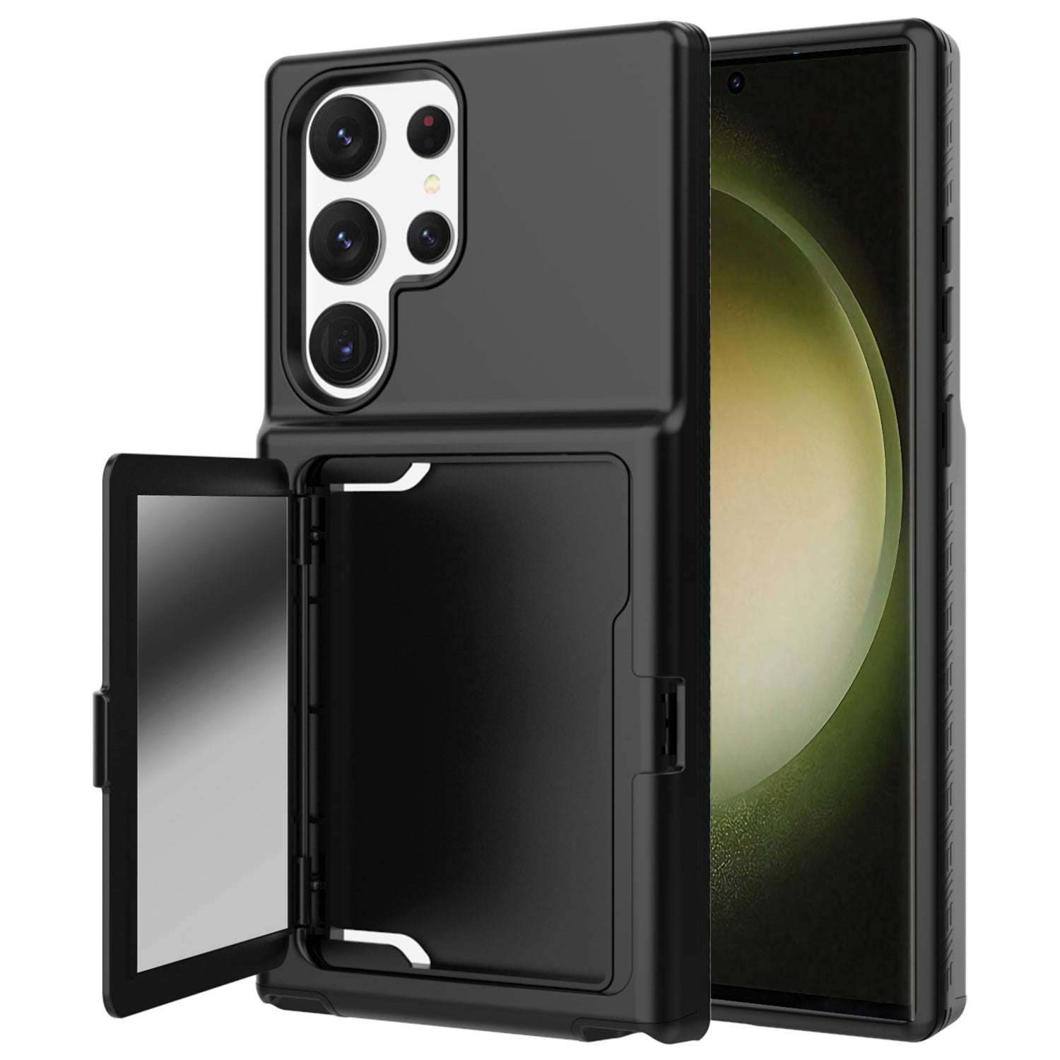 For Samsung Galaxy S23 Ultra Cardcase Series PC TPU Phone Case Mirror Design Card Slots Kickstand Thickened Cover For Samsung Galaxy S23 Ultra Cardcase Series PC TPU Phone Case Mirror Design Card Slots Kickstand Thickened Cover